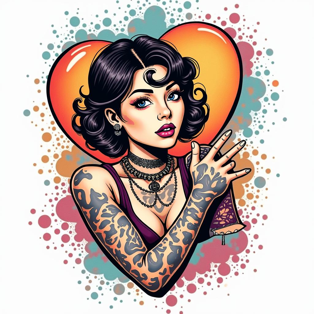 He left me I'll never be the samein pop art style tattoo, featuring bold and vibrant colors, exaggerated outlines, iconic imagery, inspired by comic books and speech bubbles, comic book characters, retro pop culture - Variation 2