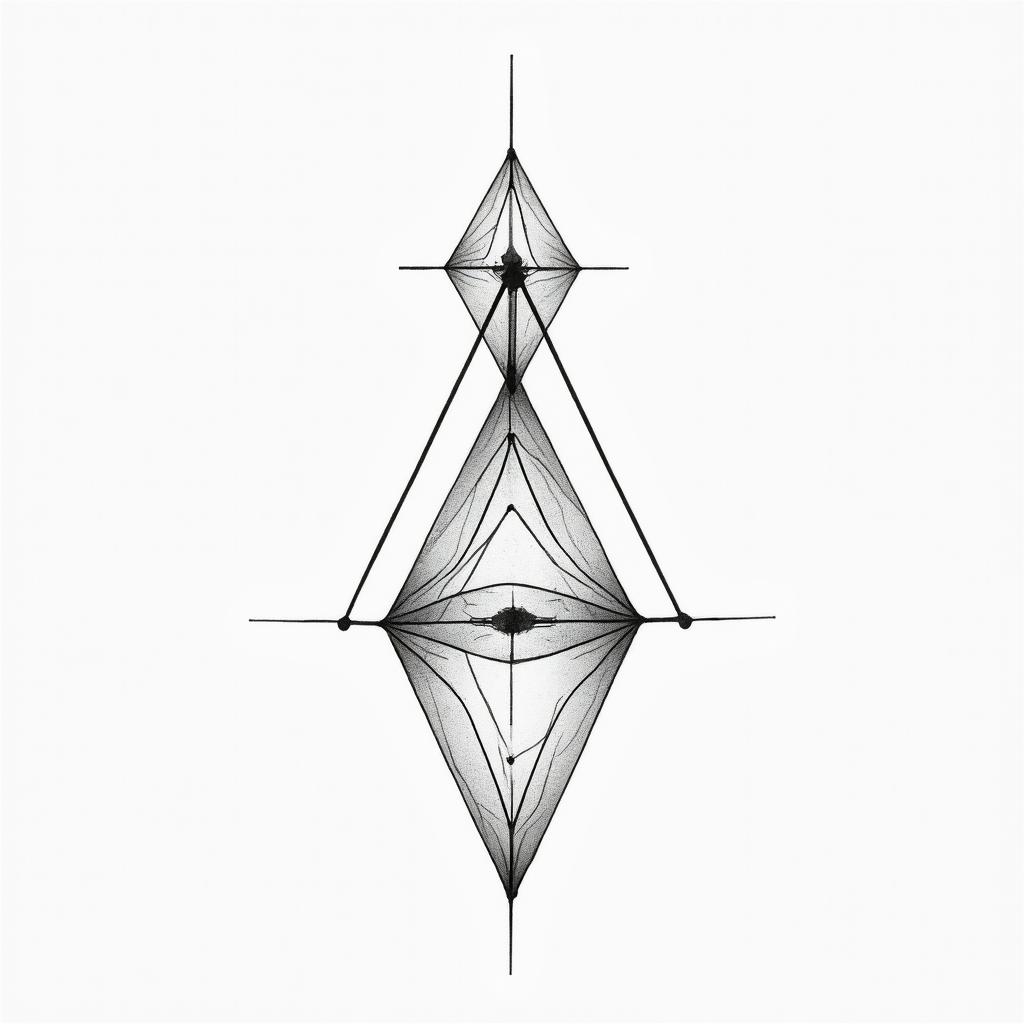 Tattoo to dedicate parentsin minimalist style tattoo, featuring simple shapes and fine lines, with minimal shading and details, tiny triangles, creating a sense of balance and harmony