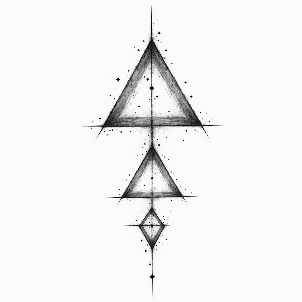 Tattoo to dedicate parentsin minimalist style tattoo, featuring simple shapes and fine lines, with minimal shading and details, tiny triangles, creating a sense of balance and harmony - Variation 2