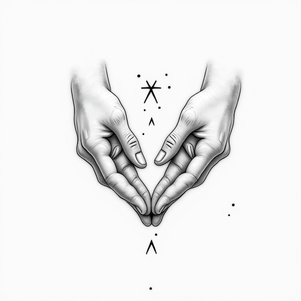 Tattoo to dedicate parentsin minimalist style tattoo, featuring simple shapes and fine lines, with minimal shading and details, tiny triangles, creating a sense of balance and harmony - Variation 4