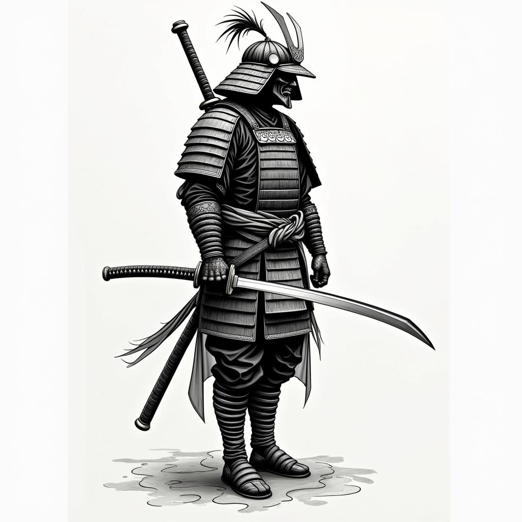 Samurai with a katanahigly detailed tattoo - Variation 31