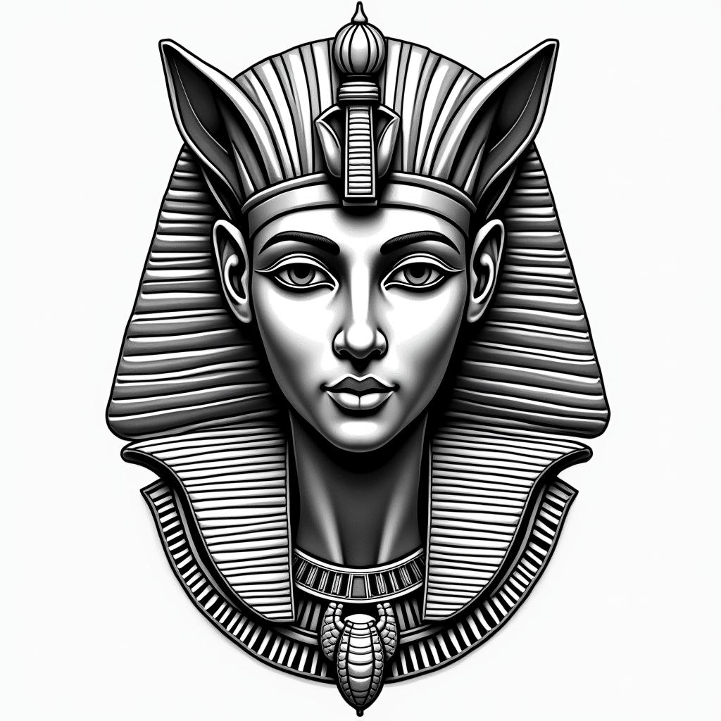 scorpio sun, cancer moon and gemini rising, kemetic history and religion, scorpions, snakes and black panthersin egyptian style tattoo, bold elements of ancient egyptian culture including a portrait of an Egyptian pharaoh with detailed facial features, in hieroglyphs and symbolic imagery, eye of horus, ankh symbol, scarab beetle - Variation 4