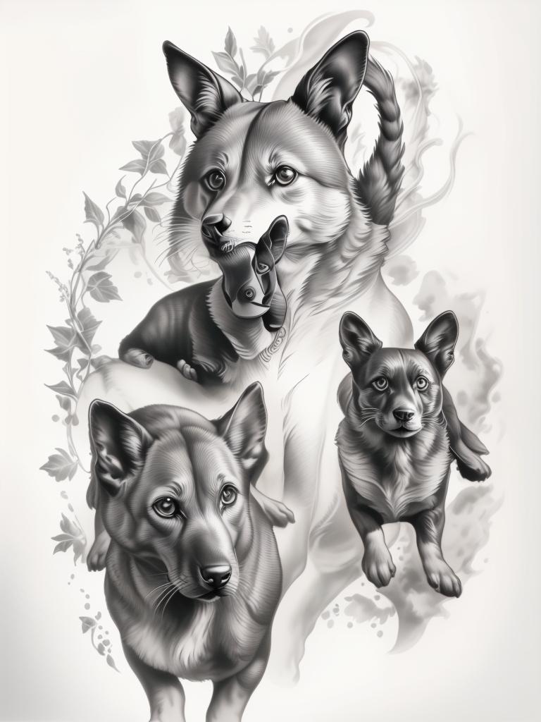 A highly detailed and lifelike composition, tattoo art, realism style, ultra-high resolution, smooth gradients and intricate textures, monochromatic black-and-gray tones, diffused soft lighting for natural depth.undefined - Variation 122