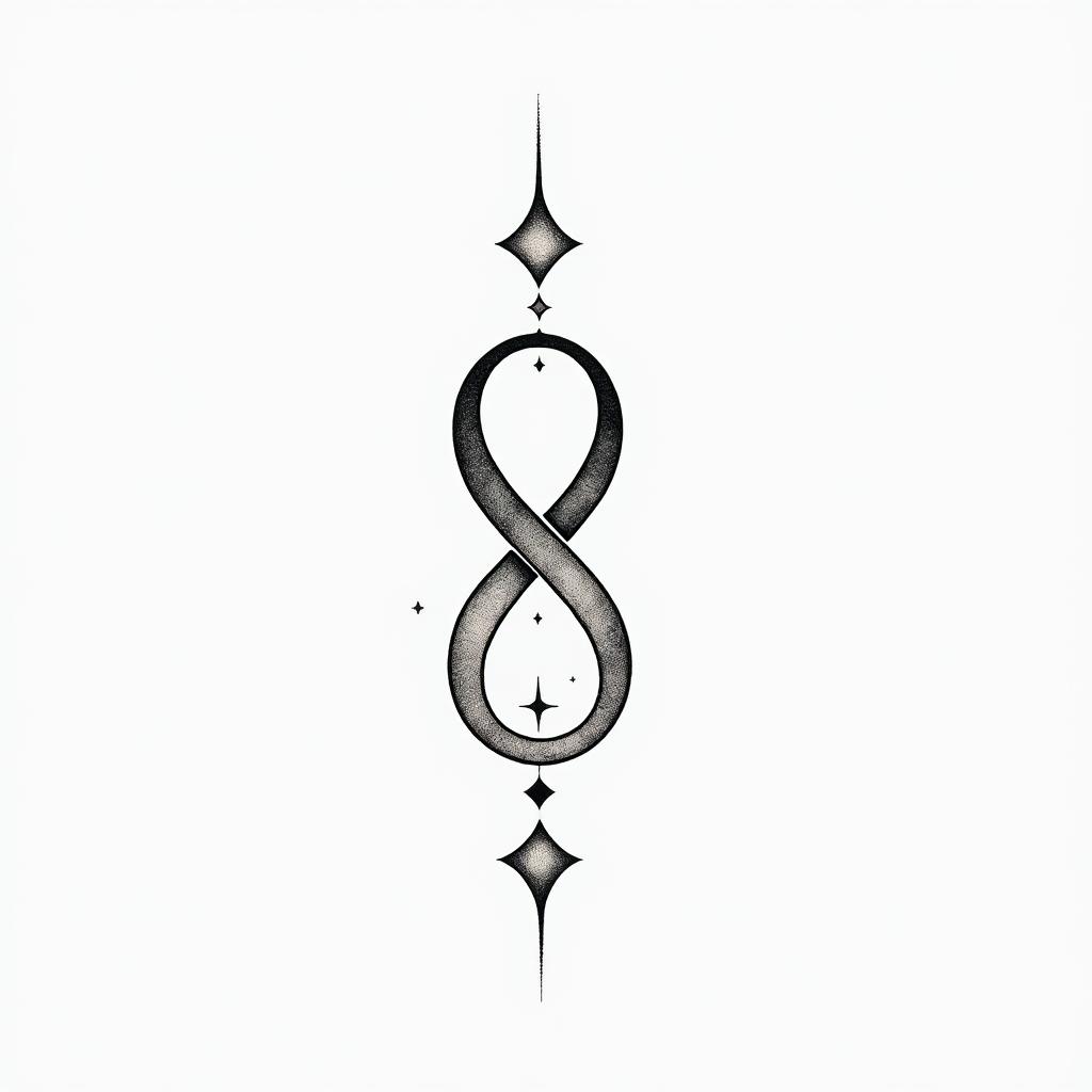 Infinity Knot Tattoo for Couplesin minimalist style tattoo, featuring simple shapes and fine lines, with minimal shading and details, tiny triangles, creating a sense of balance and harmony