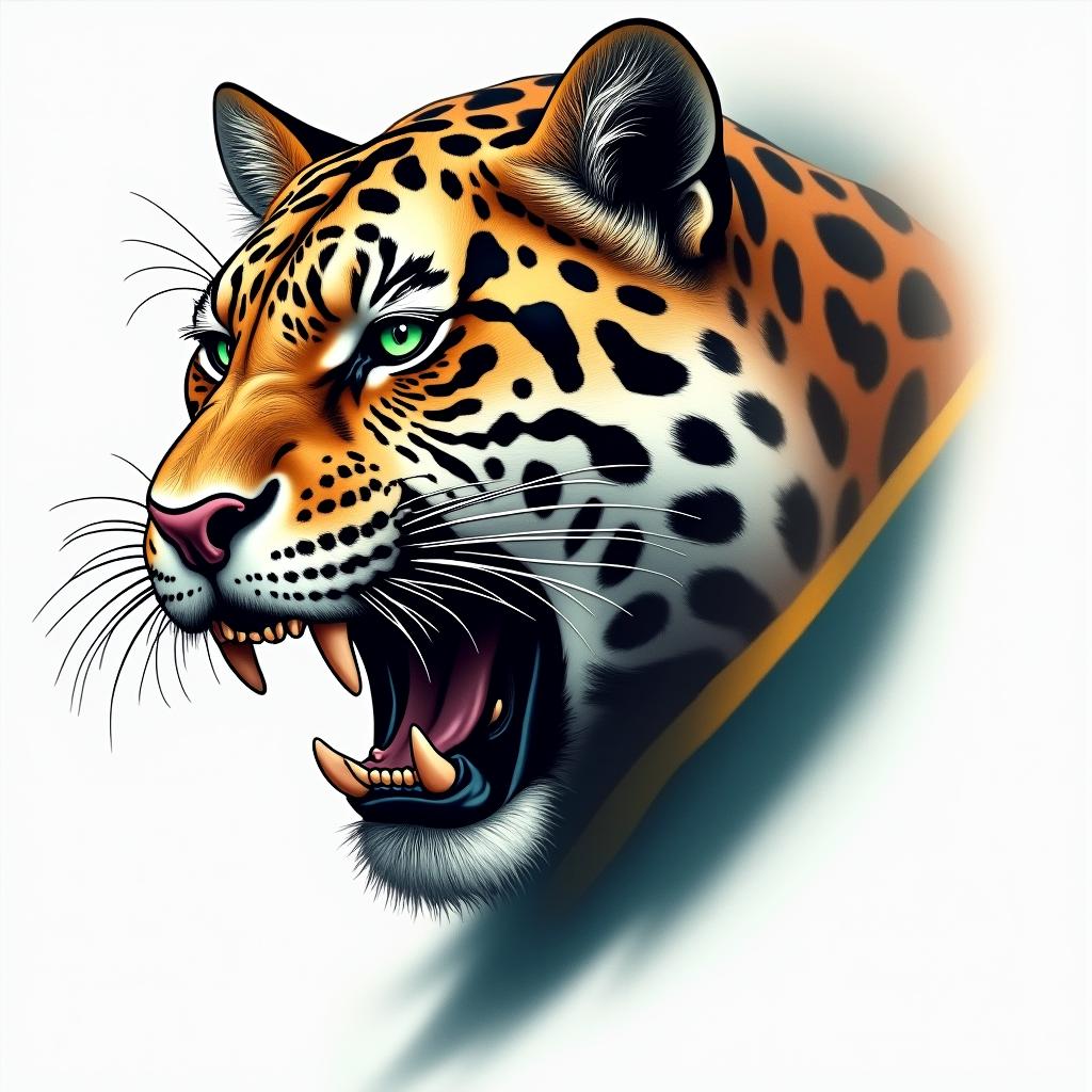 Brazilian flag with jaguar in colorhigly detailed tattoo - Variation 3