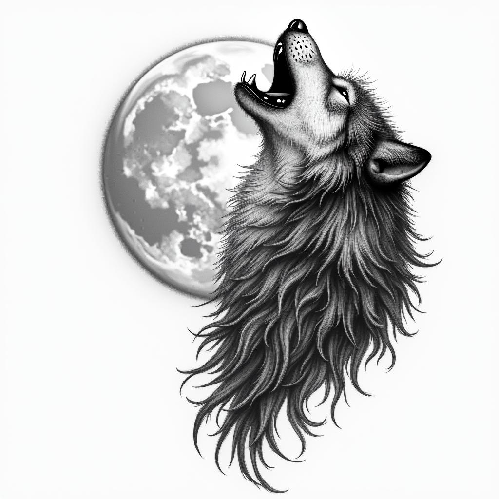 Howling wolf under a full moonin bohemian style tattoo, 8k - Variation 6