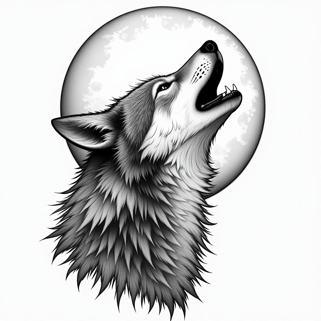 Howling wolf under a full moonin bohemian style tattoo, 8k - Variation 7