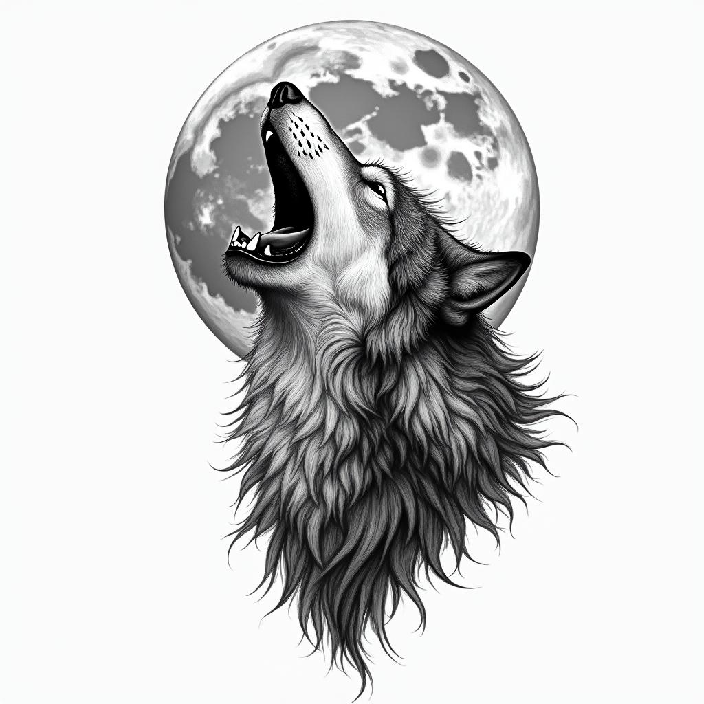 Howling wolf under a full moonin bohemian style tattoo, 8k - Variation 5