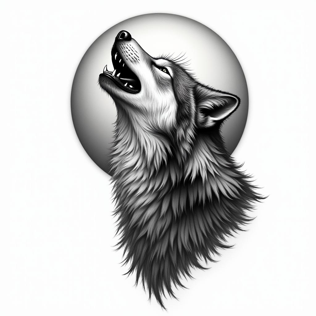 Howling wolf under a full moonin bohemian style tattoo, 8k - Variation 4