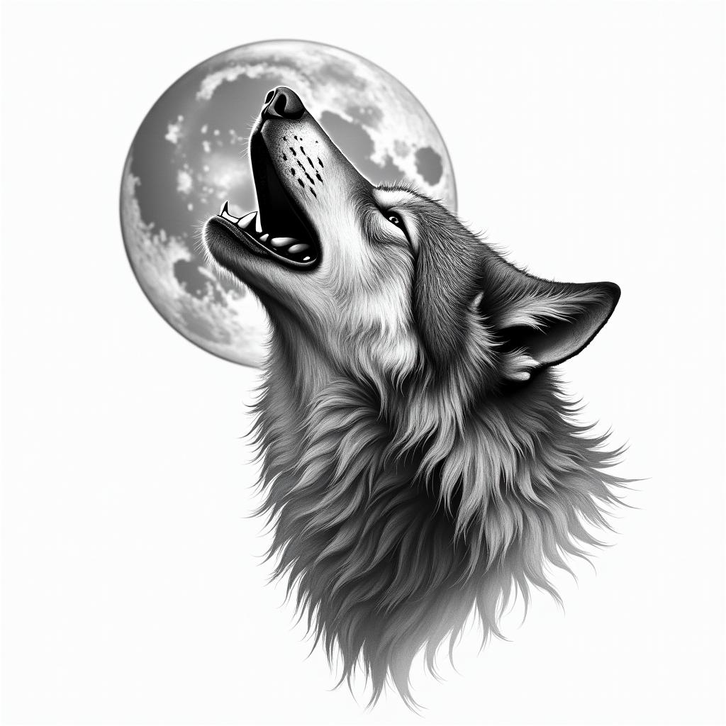 Howling wolf under a full moonin bohemian style tattoo, 8k - Variation 3