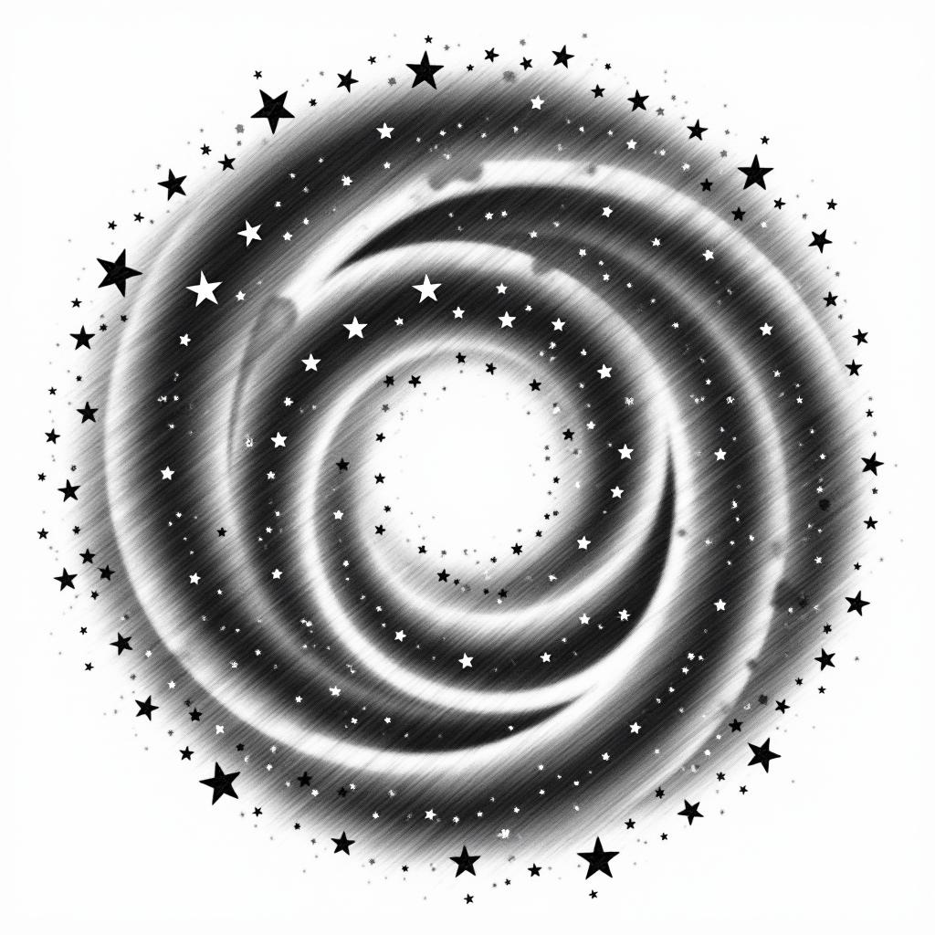 Spiral galaxy with stars and planetstext-based tattoo, japanese font ultra-realistic, perfectly placed, high-quality font design, photo-realistic shading, 8k, high quality, finely detailed typograph - Variation 2