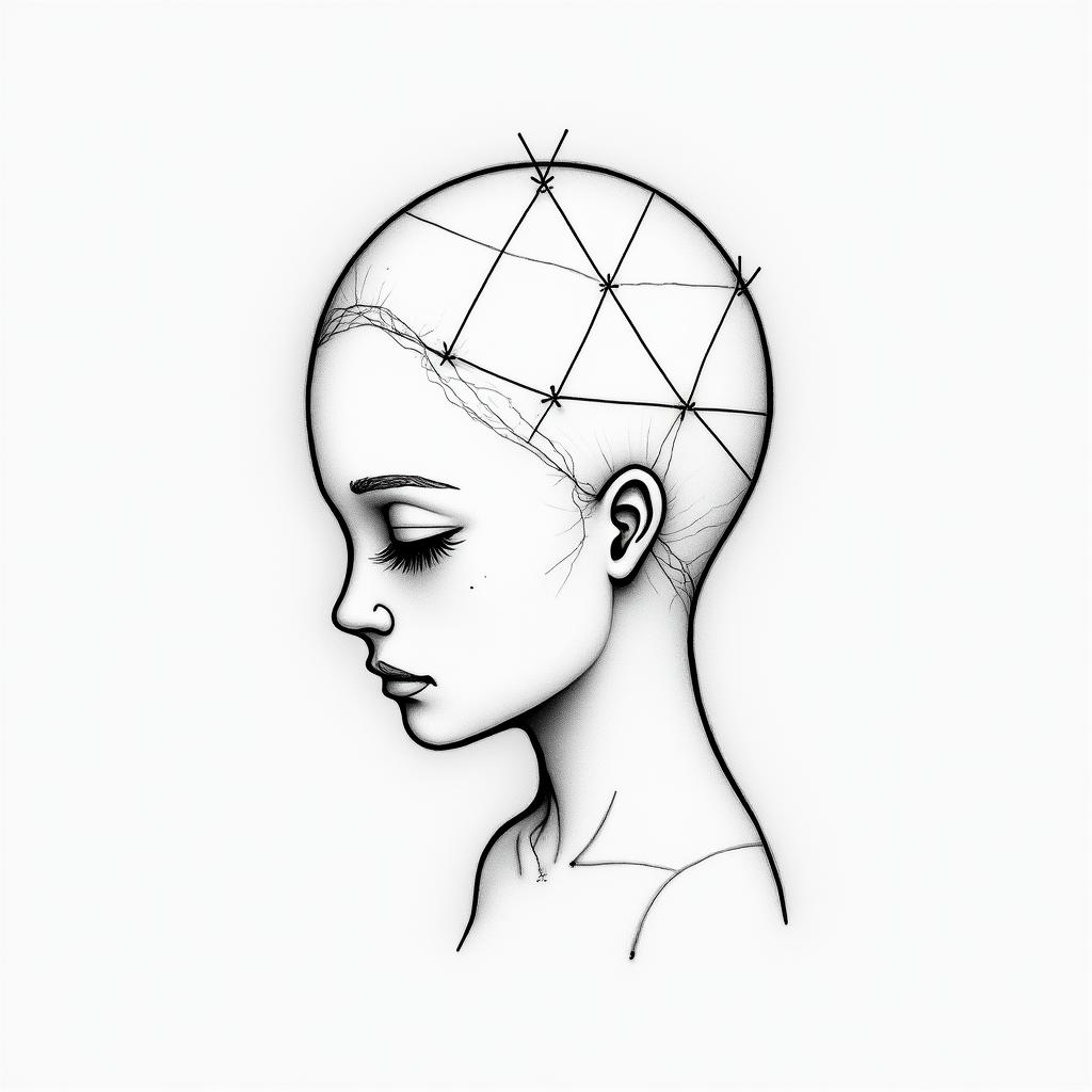 Amanda, married to Elias, I have a daughter named Amy, I am an epidemiological nurse, Christian, I have 3 siblings, 2 girls and one boy, I have my father and my mother.in minimalist style tattoo, featuring simple shapes and fine lines, with minimal shading and details, tiny triangles, creating a sense of balance and harmony - Variation 3