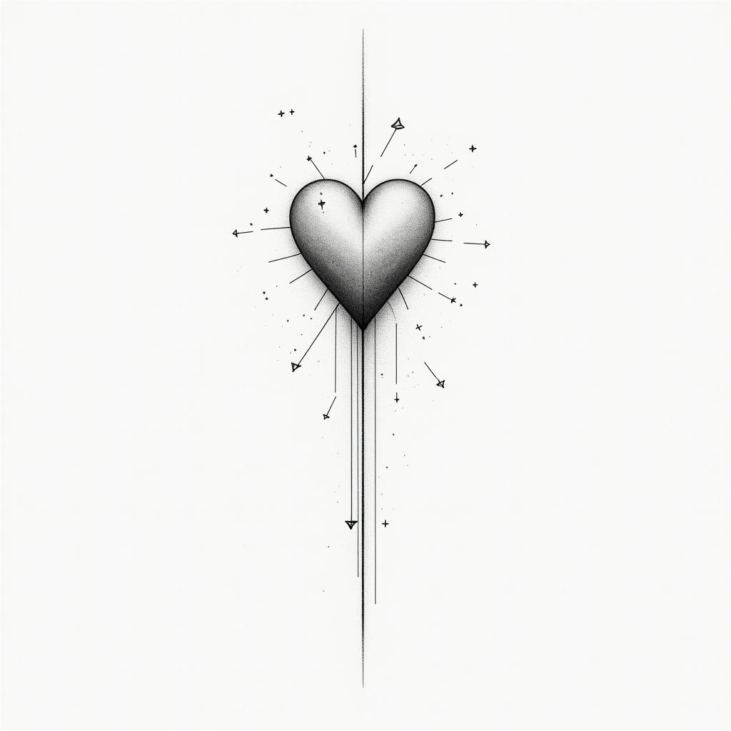 Lovein minimalist style tattoo, featuring simple shapes and fine lines, with minimal shading and details, tiny triangles, creating a sense of balance and harmony
