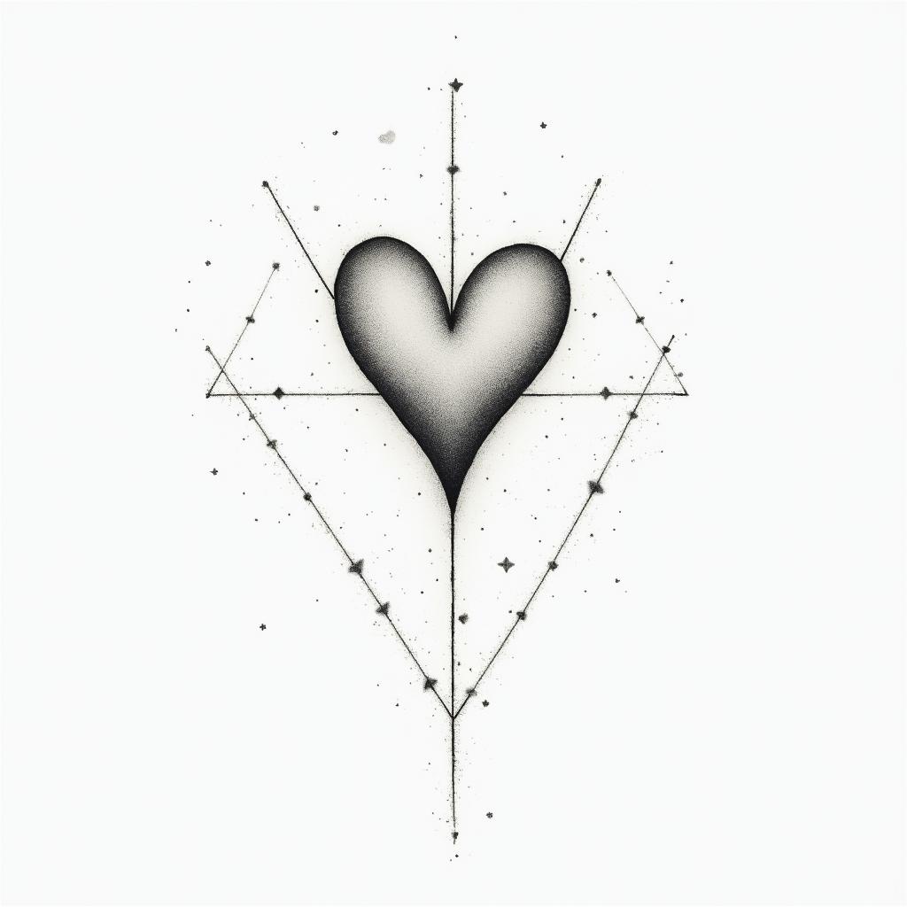 Lovein minimalist style tattoo, featuring simple shapes and fine lines, with minimal shading and details, tiny triangles, creating a sense of balance and harmony - Variation 2
