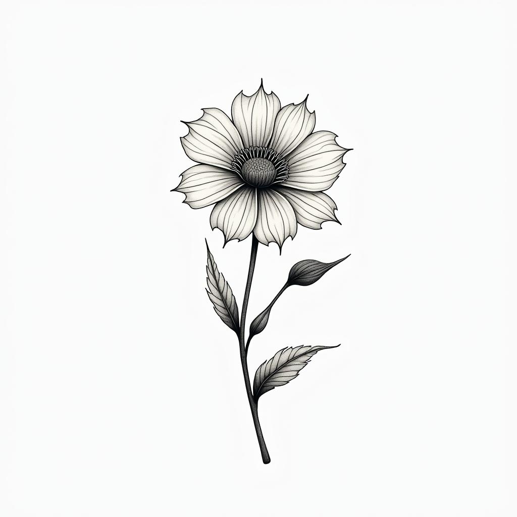 Marigold, Daffodil, Carnation with birdsin minimalist style tattoo, featuring simple shapes and fine lines, with minimal shading and details, tiny triangles, creating a sense of balance and harmony - Variation 6