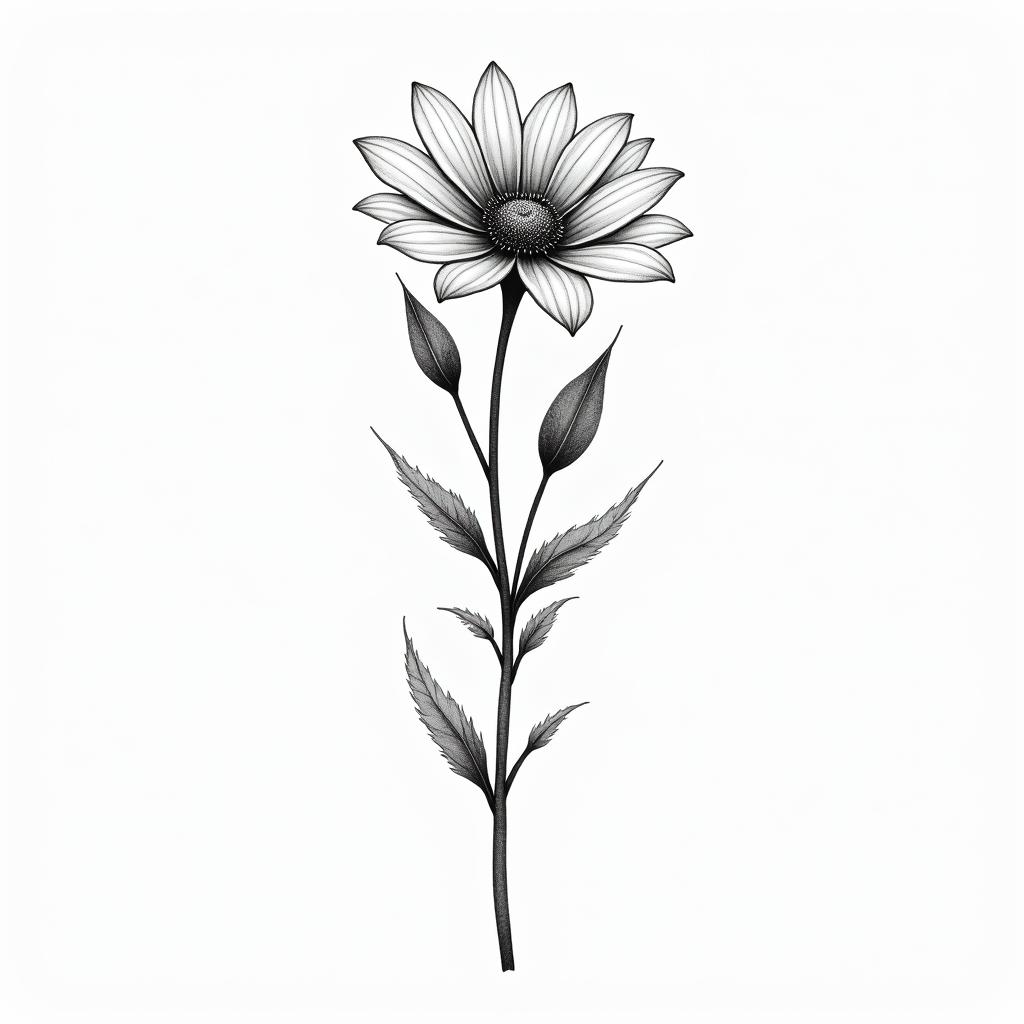Marigold, Daffodil, Carnation with birdsin minimalist style tattoo, featuring simple shapes and fine lines, with minimal shading and details, tiny triangles, creating a sense of balance and harmony - Variation 5