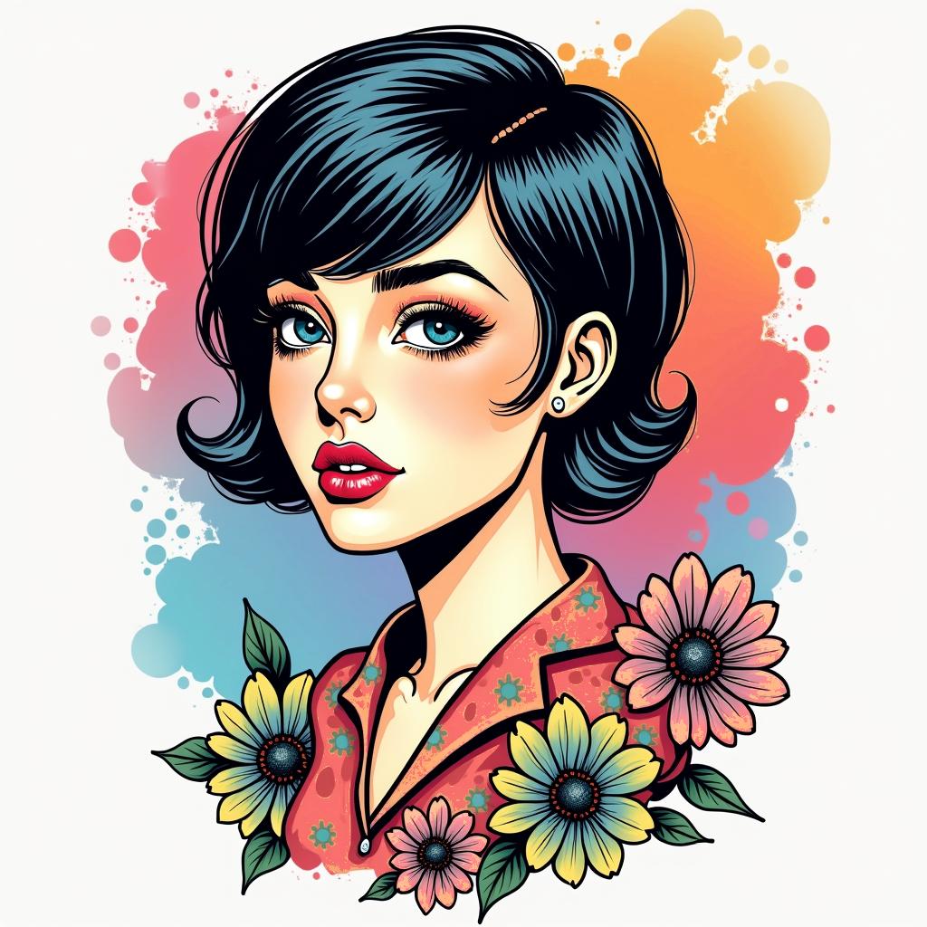 Amanda, married to Elias, I have a daughter named Amy, I am an epidemiological nurse, Christian, I have 3 siblings - 2 girls and 1 boy, I have my father and my mother.in pop art style tattoo, featuring bold and vibrant colors, exaggerated outlines, iconic imagery, inspired by comic books and speech bubbles, comic book characters, retro pop culture - Variation 4