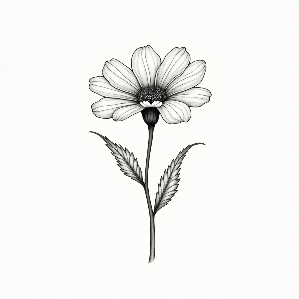 Marigold, Daffodil, Carnation with birdsin minimalist style tattoo, featuring simple shapes and fine lines, with minimal shading and details, tiny triangles, creating a sense of balance and harmony