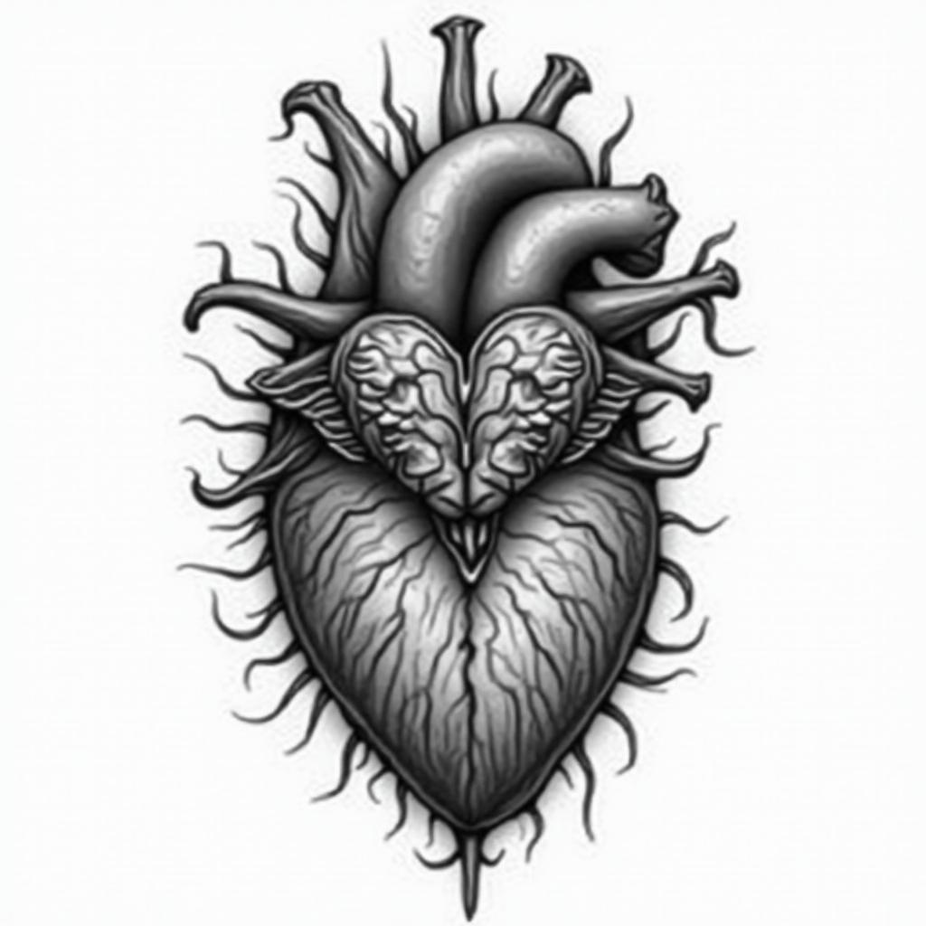 Time, heart, brain, travel, Sagittariusin portrait tattoo style, featuring a highly realistic and detailed depiction - Variation 1
