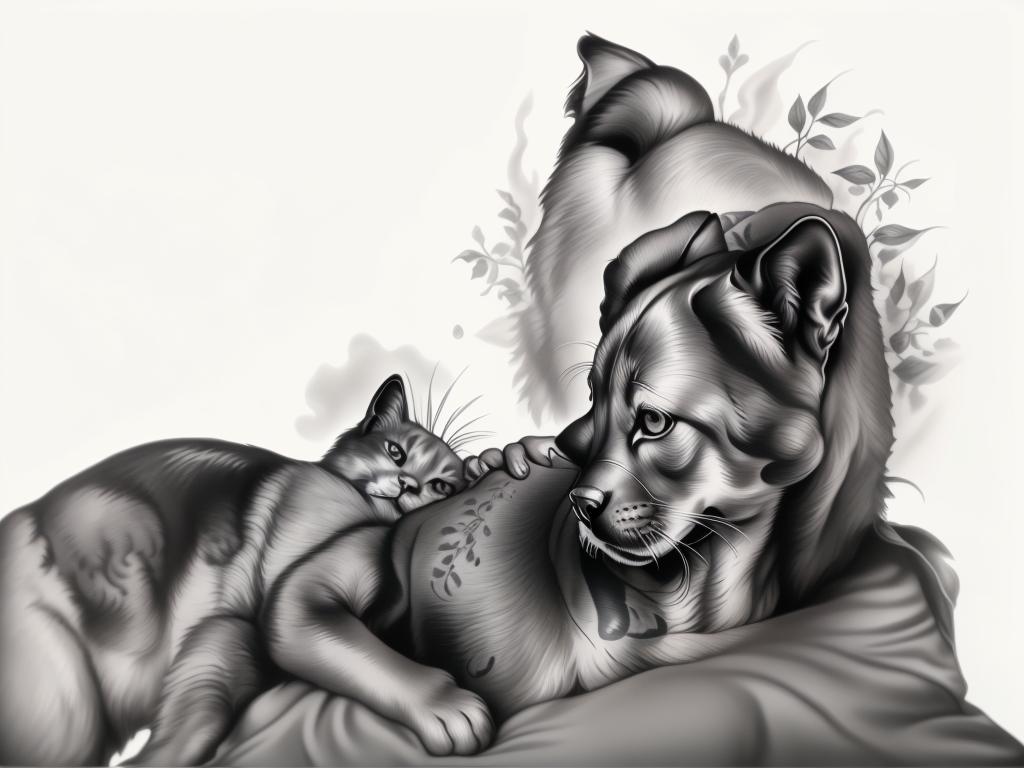 A highly detailed and lifelike composition, tattoo art, realism style, ultra-high resolution, smooth gradients and intricate textures, monochromatic black-and-gray tones, diffused soft lighting for natural depth.undefined - Variation 118