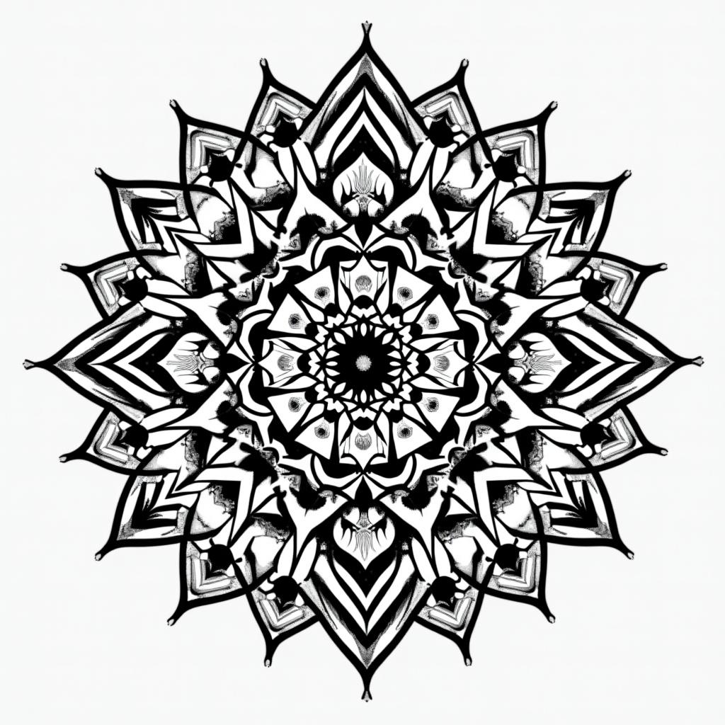Myla 14/07/2025 pridesin dotwork style tattoo, complex mandala patterns, interlocking geometric shapes with sharp symmetry, clean lines, sharp angles - Variation 4