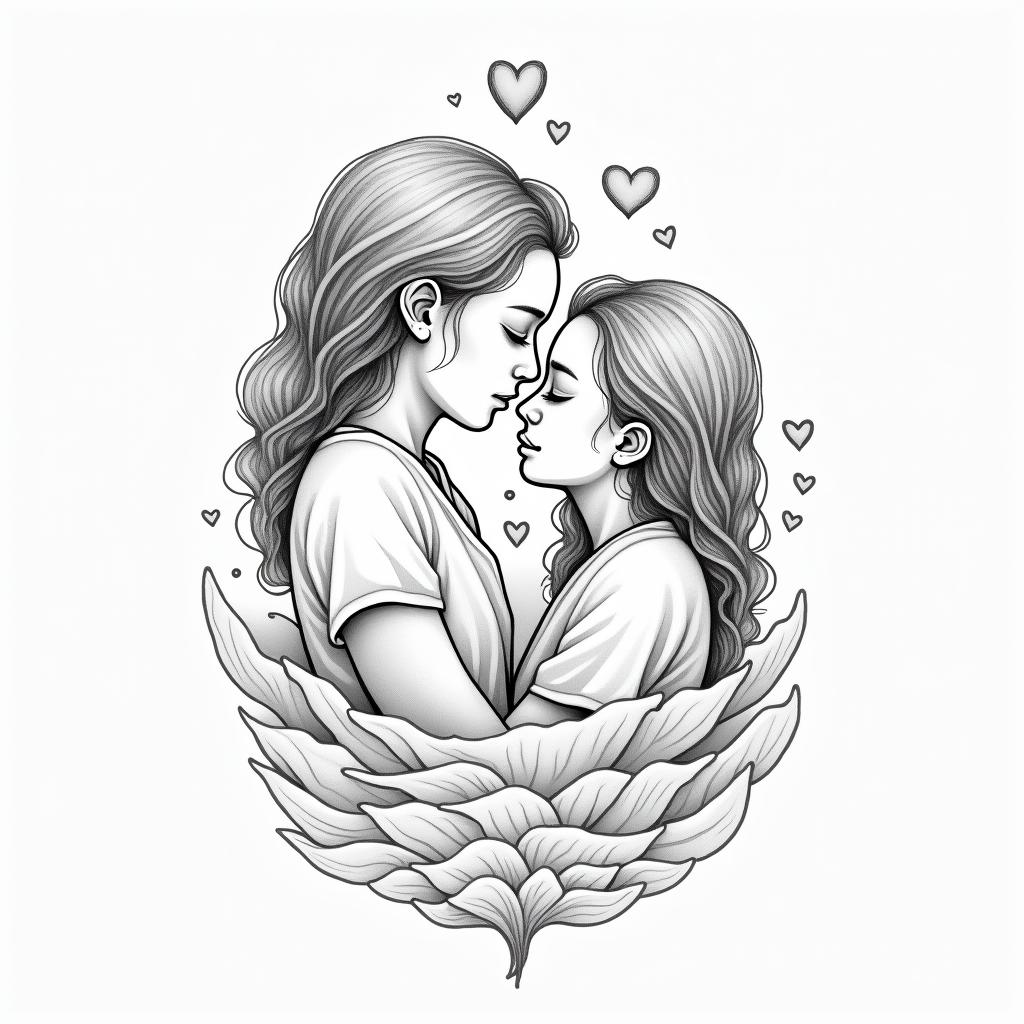 Amanda, married to Elias, I have a daughter named Amy, I am an epidemiological nurse, Christian, I have 3 siblings, 2 girls and 1 boy, I have my father and mother.in Modest style tattoo, featuring soft, delicate line work with simple and meaningful symbols, gentle waves, a heart, evoking a sense of serenity and grace, - Variation 3