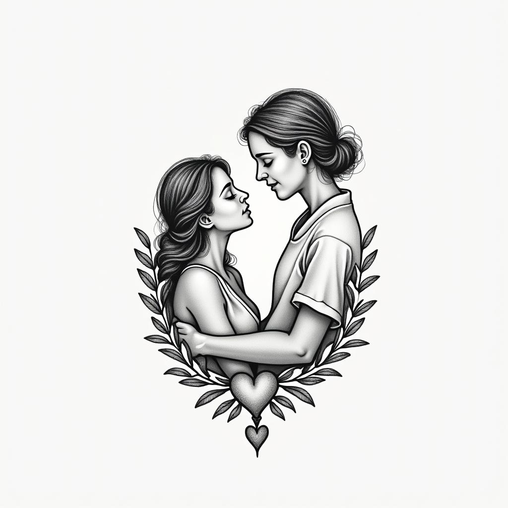 Amanda, married to Elias, I have a daughter named Amy, I am an epidemiological nurse, Christian, I have 3 siblings, 2 girls and 1 boy, I have my father and mother.in Modest style tattoo, featuring soft, delicate line work with simple and meaningful symbols, gentle waves, a heart, evoking a sense of serenity and grace, - Variation 1
