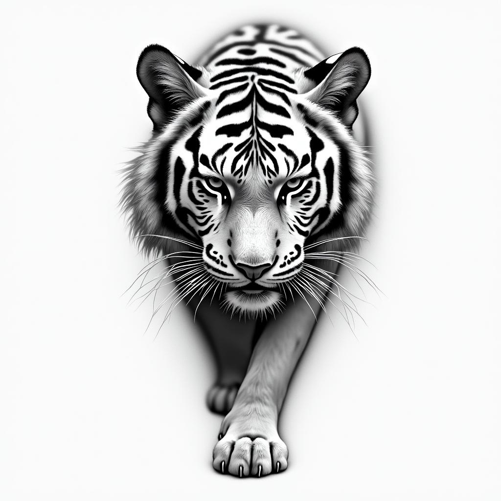 A tiger at the level of a calfhigly detailed tattoo - Variation 4