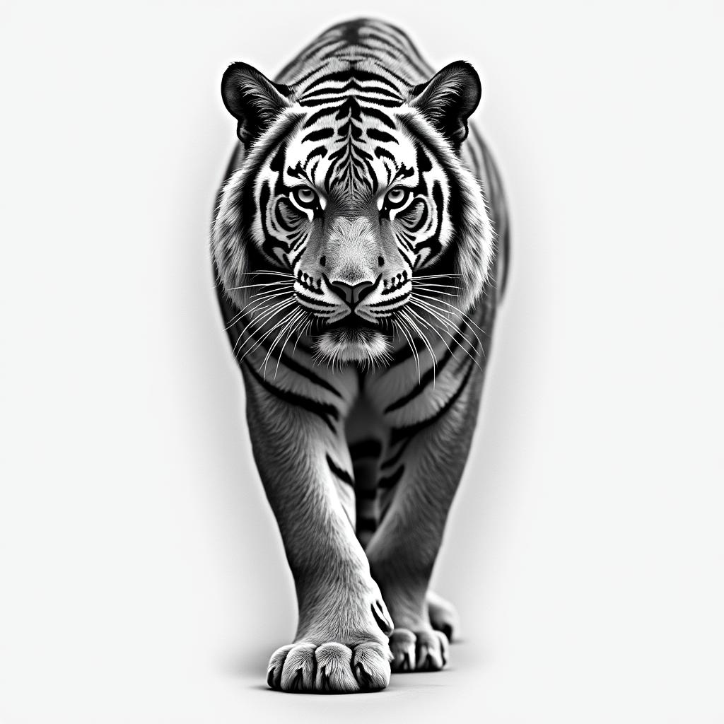 A tiger at the level of a calfhigly detailed tattoo - Variation 2
