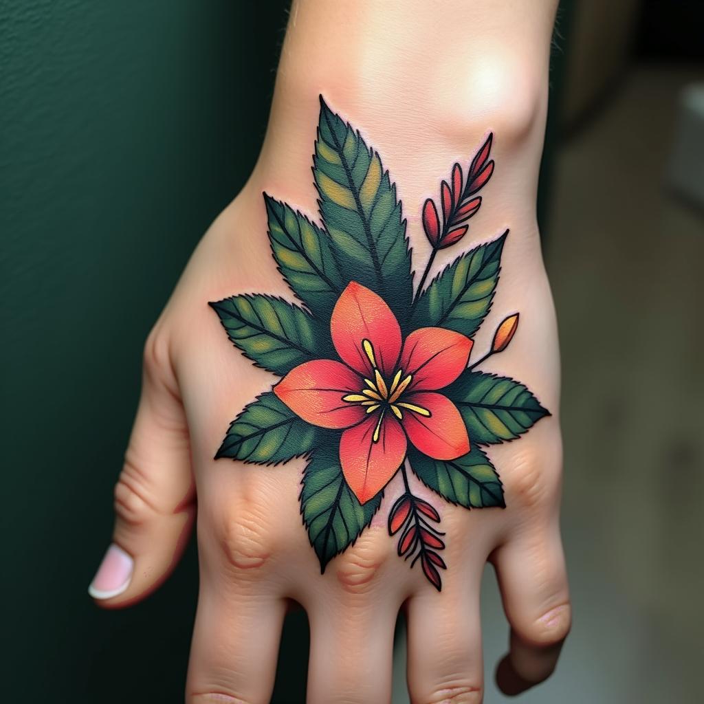 Create one tropical tattoo with monstera leaf, bird flower, hibiscus flower, parot & tropical plantsin realism tattoo style, featuring a highly detailed, lifelike, capturing every detail, photorealistic, ultra realistic, intricate shading, smooth and sharp,   - Variation 2
