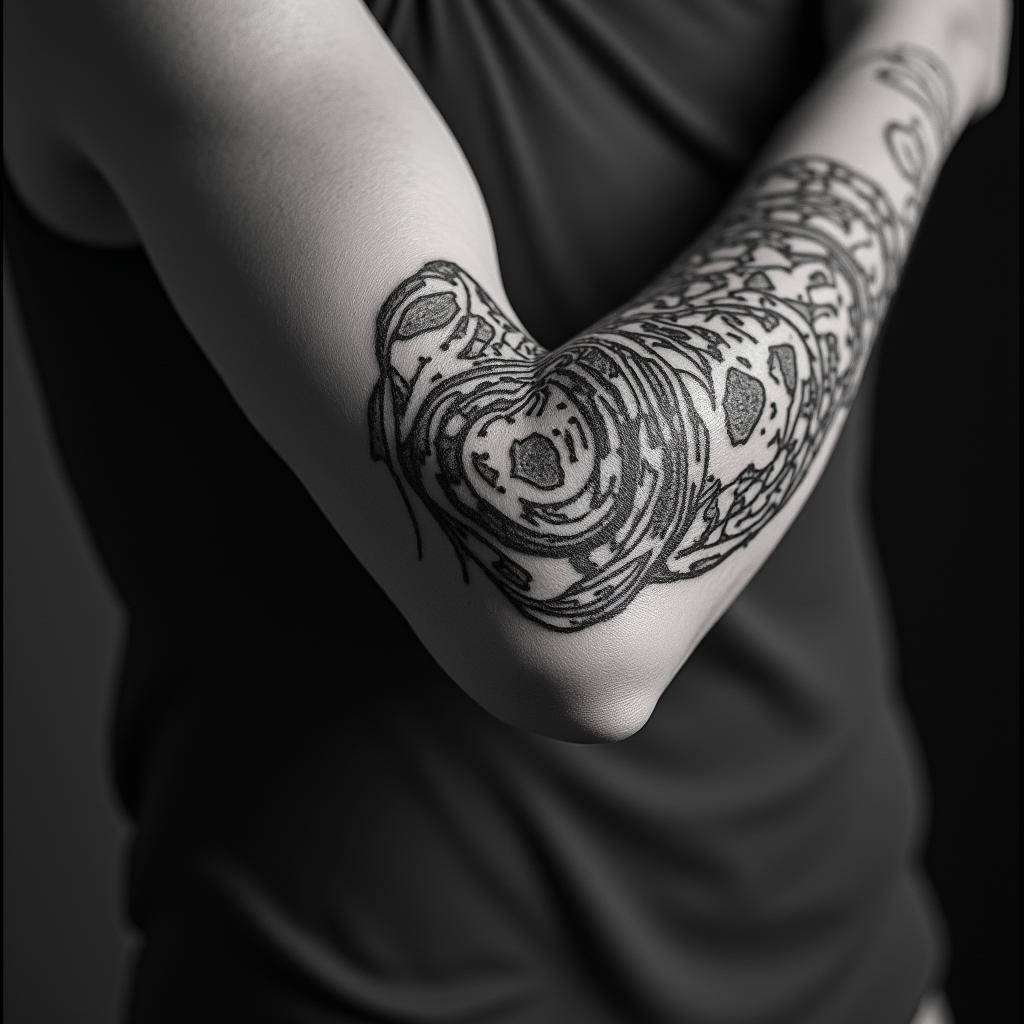 Tribalin authentic tattoo style, incorporating traditional modifications, bold black outlines, solid color fills, featuring classic authentic elements