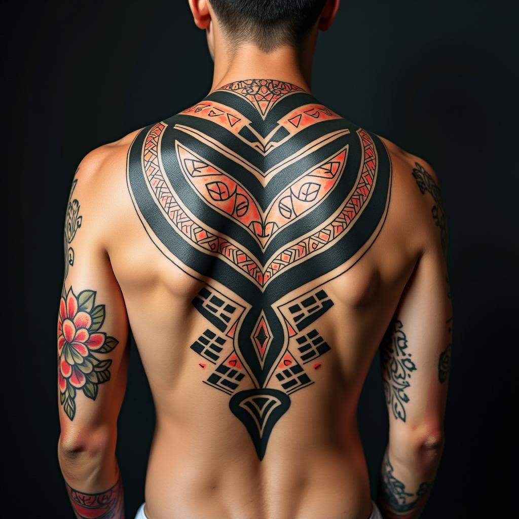 Want it to have good colorsin tribal tattoo style, featuring bold and black geometric shapes, curved lines, intertwine and flow seamlessly, creating a powerful and symbolic design, polynesian and maori styles - Variation 3