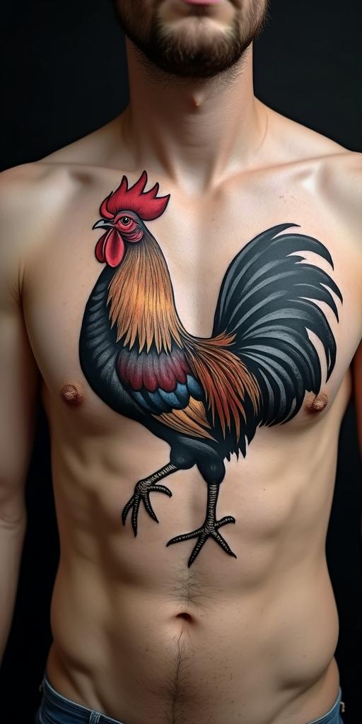 A proud rooster with a hint of geminiin realism tattoo style, featuring a highly detailed, lifelike, capturing every detail, photorealistic, ultra realistic, intricate shading, smooth and sharp,   - Variation 3