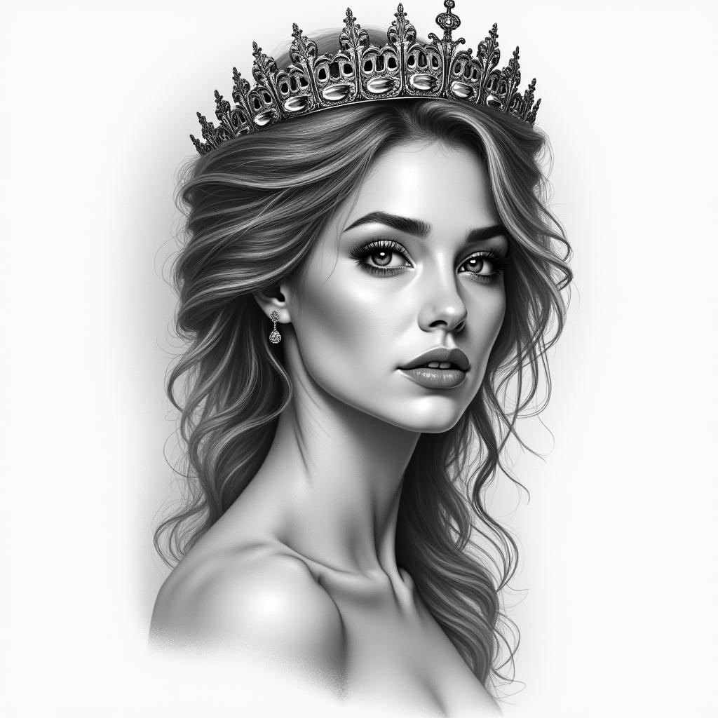 Princessin portrait tattoo style, featuring a highly realistic and detailed depiction - Variation 1