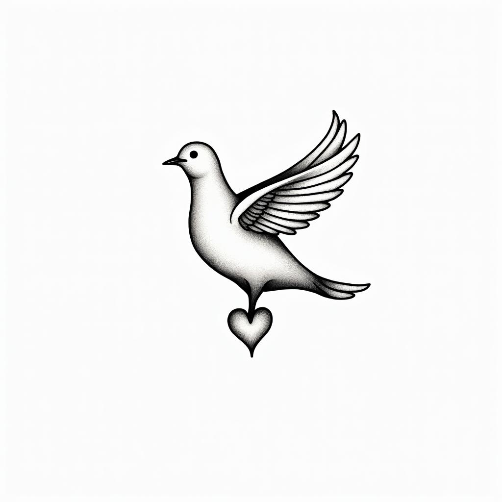 Small dovein Modest style tattoo, featuring soft, delicate line work with simple and meaningful symbols, gentle waves, a heart, evoking a sense of serenity and grace, - Variation 2
