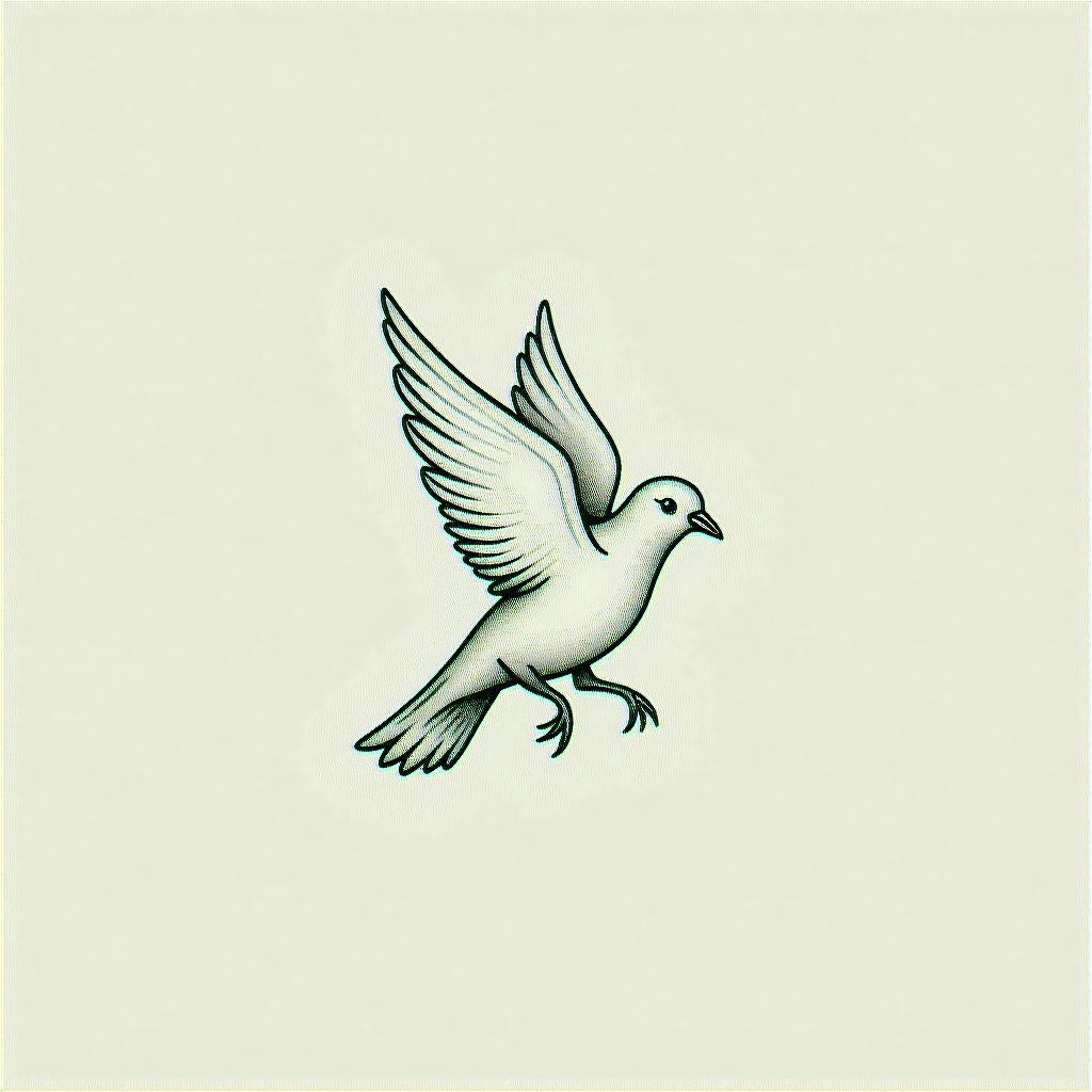 Small dovein Modest style tattoo, featuring soft, delicate line work with simple and meaningful symbols, gentle waves, a heart, evoking a sense of serenity and grace, - Variation 3