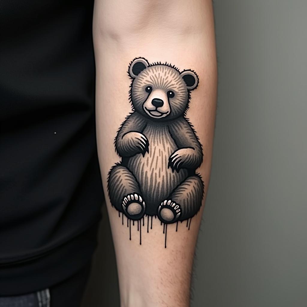 Bearin 8-bit tattoo style, minimalistic pixel style tattoo, pixel art with simplified shapes and retro gaming visuals, inspired by 8-bit pixel based detailing - Variation 3