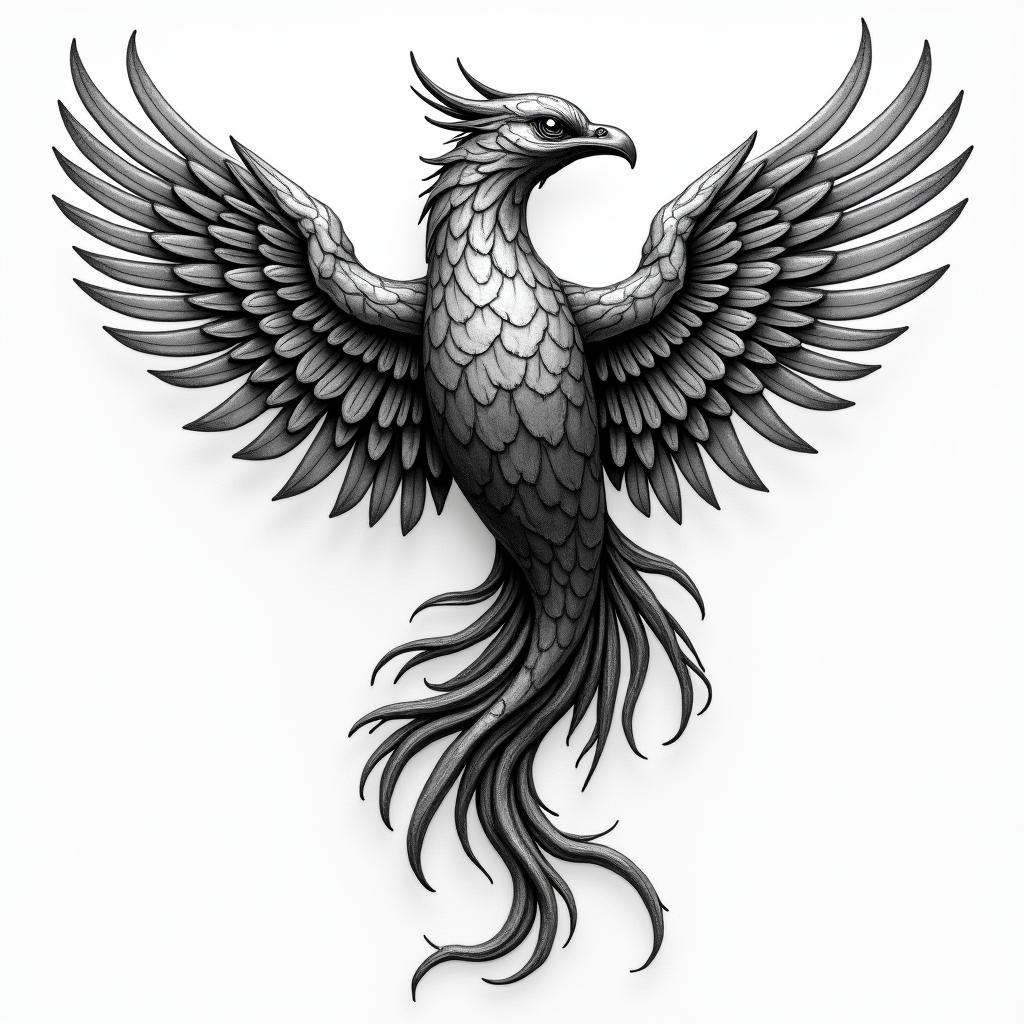 Phoenixtattoo in biomechanic style, the tattoo covered by robotic elements of futuristic cyberpunk design, robotic features detail, showcasing intricate mechanical components - Variation 4