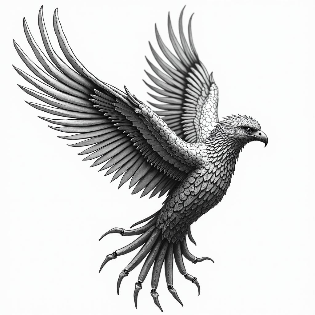 Phoenixtattoo in biomechanic style, the tattoo covered by robotic elements of futuristic cyberpunk design, robotic features detail, showcasing intricate mechanical components - Variation 3