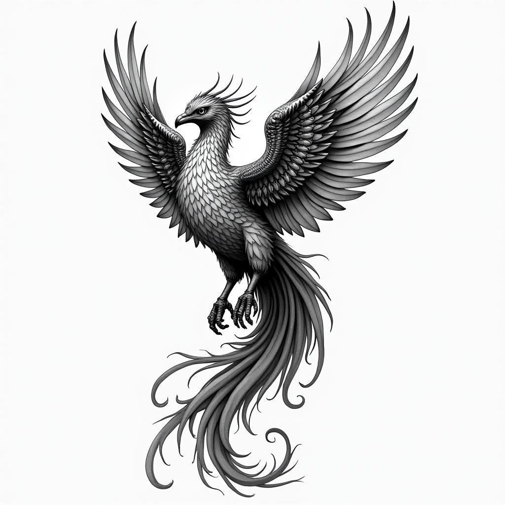 Phoenixtattoo in biomechanic style, the tattoo covered by robotic elements of futuristic cyberpunk design, robotic features detail, showcasing intricate mechanical components - Variation 2