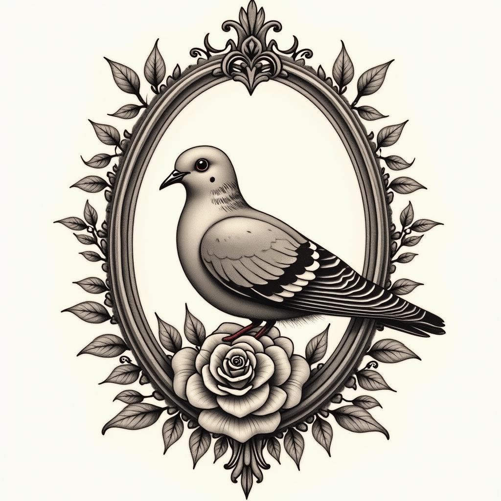 Small dovein victorian style tattoo, featuring vintage and elegant elements, ornate frames, roses, antique, sepia-toned color scheme - Variation 4