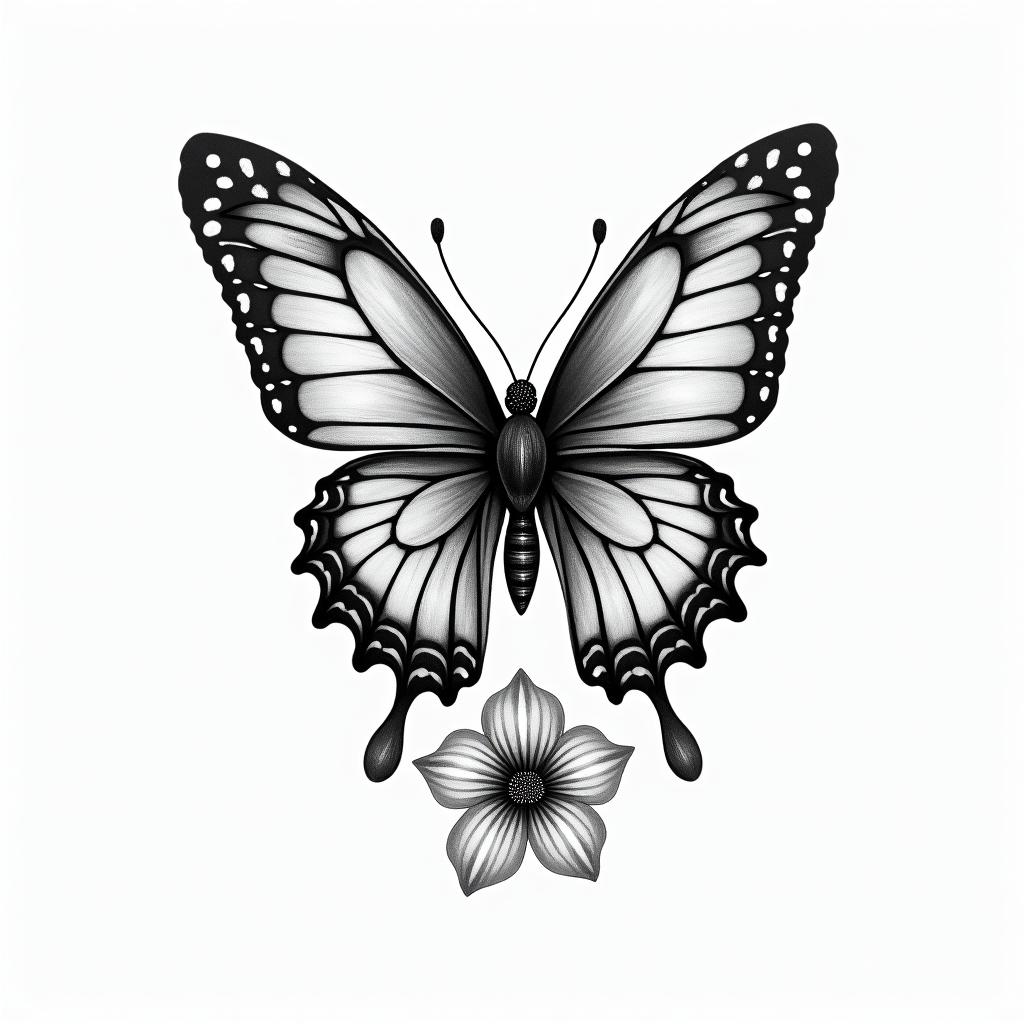 Fairy, butterfly, flower,higly detailed tattoo - Variation 2