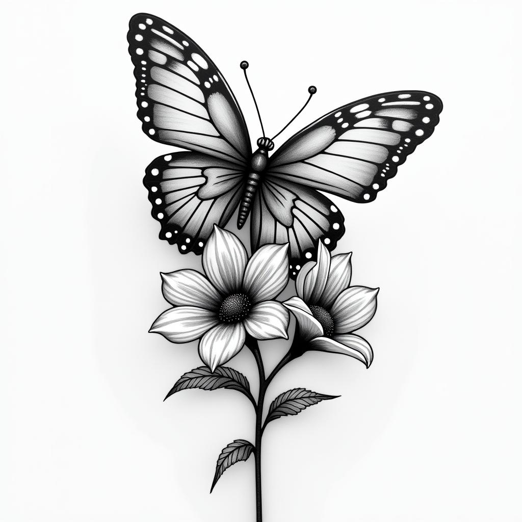 Fairy, butterfly, flower,higly detailed tattoo - Variation 3