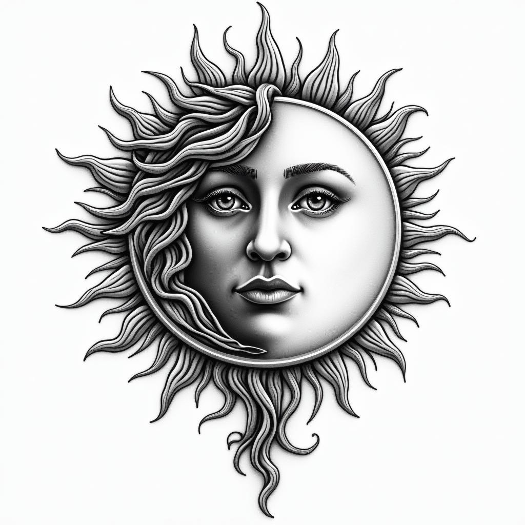 Capricorn sun and moonhigly detailed tattoo - Variation 3