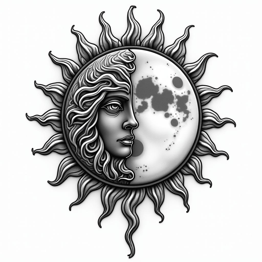 Capricorn sun and moonhigly detailed tattoo - Variation 2