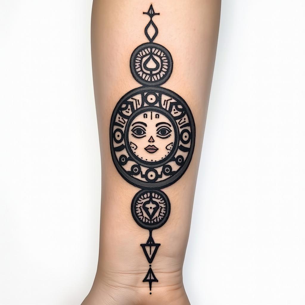 Runic tattoo, woman, playful, wrist, 1. Fehu (ᚠ) – for abundance, material security, creative power
2. Uruz (ᚢ) – (not explicitly mentioned, but often used as a complement to Fehu – let me know if you want it)
3. Algiz (ᛉ) – for protection, inner guidance, spiritual connection
4. Raido (ᚱ) – for life journey, rhythm, transformation
5. Sowilo (ᛋ) – for light, joy of life, clarity, and energy
6. Laguz (ᛚ) – for intuition, healing, flowing development
7. Berkano (ᛒ) – for safety, femininity, new beginningsin pop art style tattoo, featuring bold and vibrant colors, exaggerated outlines, iconic imagery, inspired by comic books and speech bubbles, comic book characters, retro pop culture