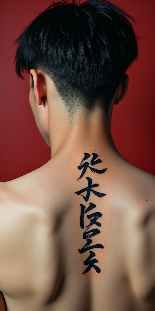 Pop arttext-based tattoo, japanese font ultra-realistic, perfectly placed, high-quality font design, photo-realistic shading, 8k, high quality, finely detailed typograph