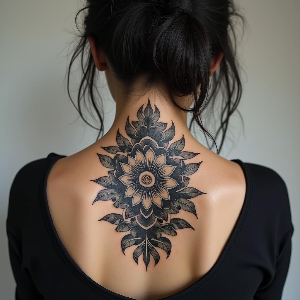 Different leafs and a tropical jungle mix with mandela artin realism tattoo style, featuring a highly detailed, lifelike, capturing every detail, photorealistic, ultra realistic, intricate shading, smooth and sharp,   - Variation 3