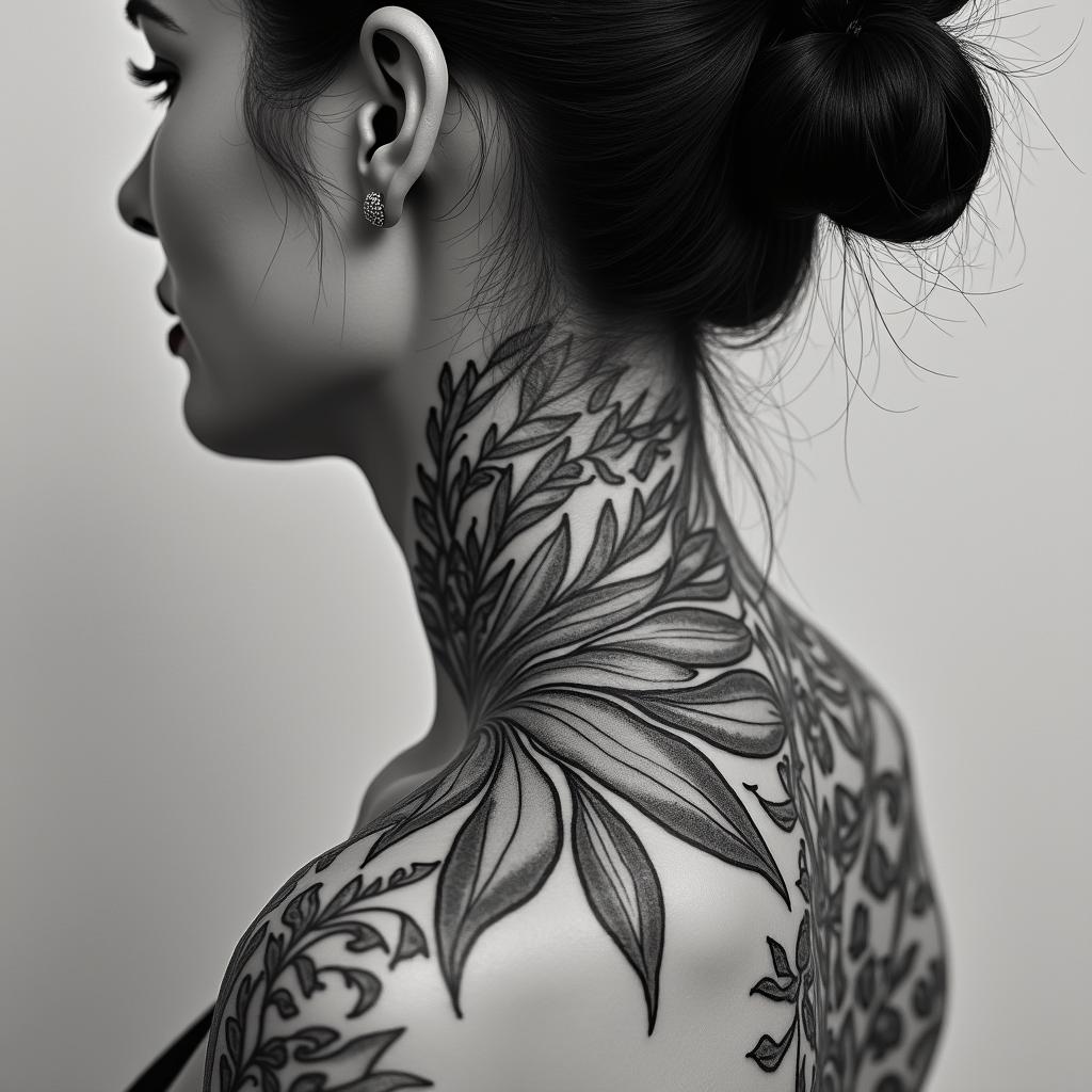 Different leafs and a tropical jungle mix with mandela artin realism tattoo style, featuring a highly detailed, lifelike, capturing every detail, photorealistic, ultra realistic, intricate shading, smooth and sharp,   - Variation 4
