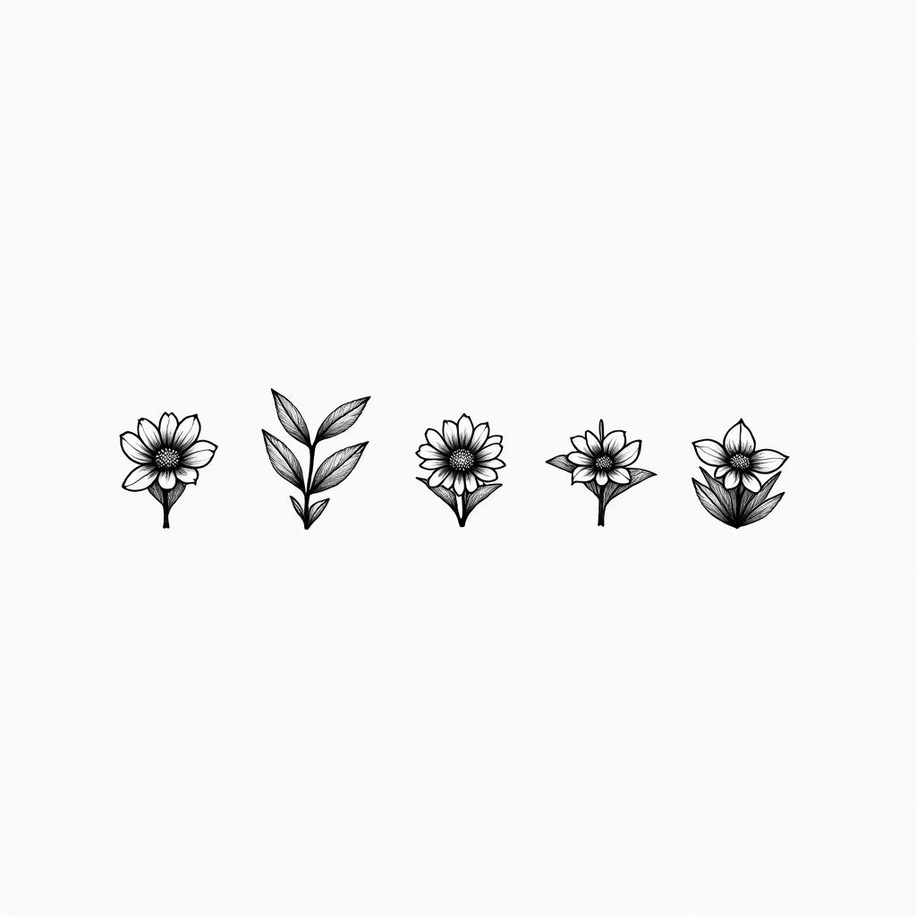 Several small minimalist drawings that represent the motivations of lifehigly detailed tattoo